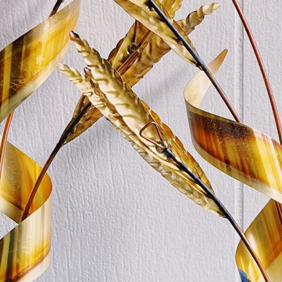Brass Wall Art of Wheat Fronds. In the style of Curtis Jere, Mid Century Artist. - Picture 1 of 4